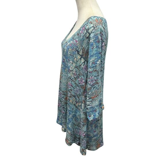 Artsy Boho Knit Top Nally & Millie Abstract Floral V-Neck 3/4 Sleeve‎ M - Picture 3 of 8